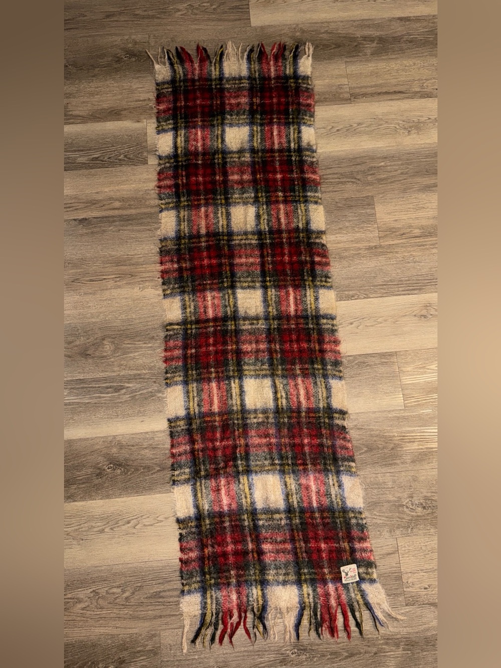 VTG Hand Acraft Scotland Mohair Wool Tartan Plaid Fringe Scarf Fuzzy